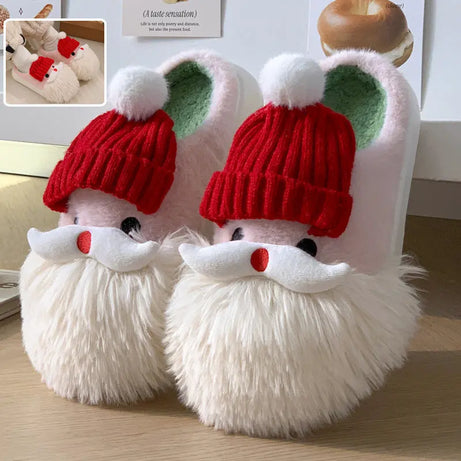 Cute Christmas Santa Claus Home Slippers Winter Warm Indoor Non-slip Floor Plush Shoes For Women -VivaBlues