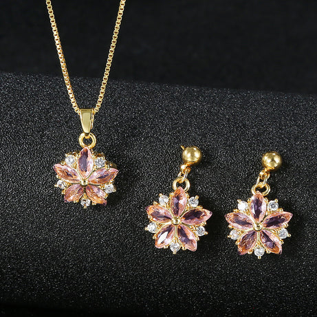 Cherry Blossom Pendant Necklace Women's Micro Set Zircon Earrings